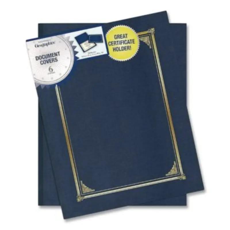 Certificate/Document Cover, 12.5 x 9.75, Navy Blue, 6/Pack - Document Holders | Geographics
