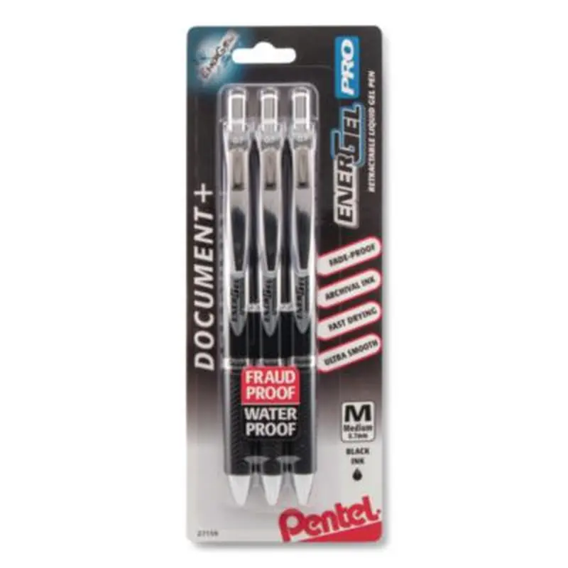EnerGel PRO Hybrid Gel Pen, Retractable, Medium 0.7 mm, Black Ink, Black Barrel, 3/Pack - Pens | Pentel