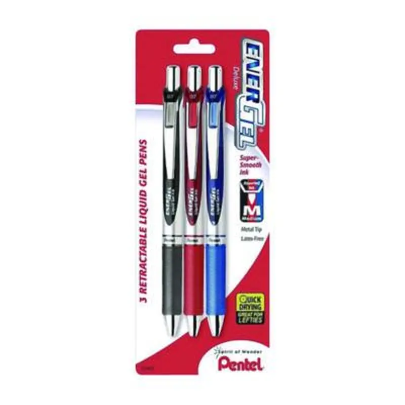 EnerGel RTX Deluxe Gel Pen, Retractable, Medium 0.7 mm, Assorted Ink and Barrel Colors, 3/Pack - Pens | Pentel