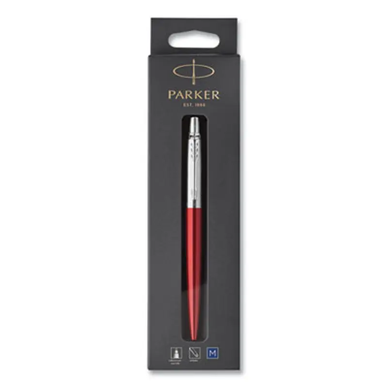 Jotter Ballpoint Pen, Retractable, Medium 0.7 mm, Blue Ink, Kensington Red/Chrome Barrel - Pens | Parker