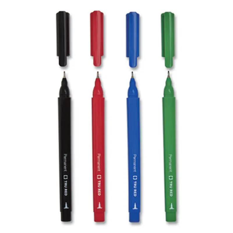 Permanent Marker, Pen-Style, Extra-Fine Needle Tip, Assorted Colors, 12/Pack - Markers | TRU RED