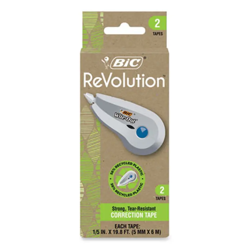 Wite-Out Brand ECOlutions Mini Correction Tape, Non-Refillable, 0.2" x 19.8 ft, White Tape, White/Blue Dispenser, 2/Pack - Correction Tapes | BIC