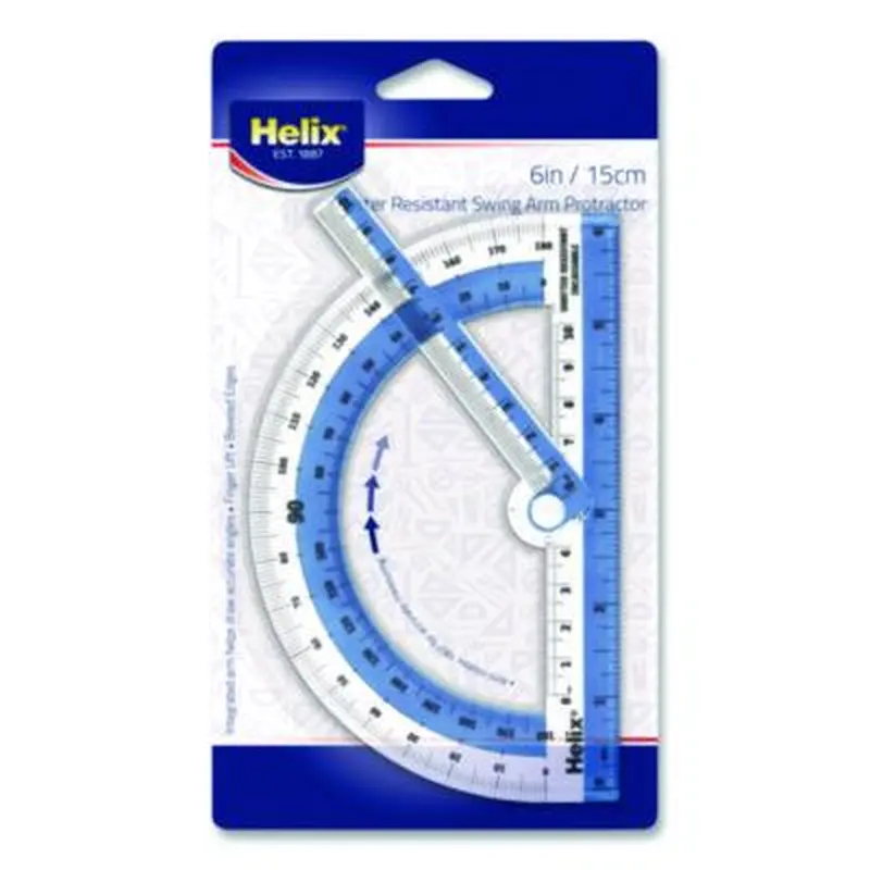 180 Degree Shatter Resistant Swing Arm Protractor, 6" Ruler Edge/10 cm Ruler Edge, Plastic, Randomly Assorted Color - Protractors | Maped Helix