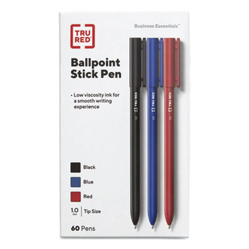 Ballpoint Pen, Stick, Medium 1 mm, Assorted Ink and Barrel Colors, 60/Pack - Pens | TRU RED
