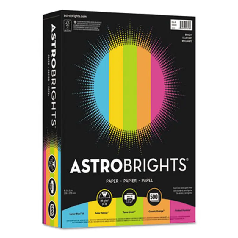 Color Paper -"Bright" Assortment, 24 lb Bond Weight, 8.5 x 11, Assorted Bright Colors, 500/Ream - Copy Paper | Astrobrights