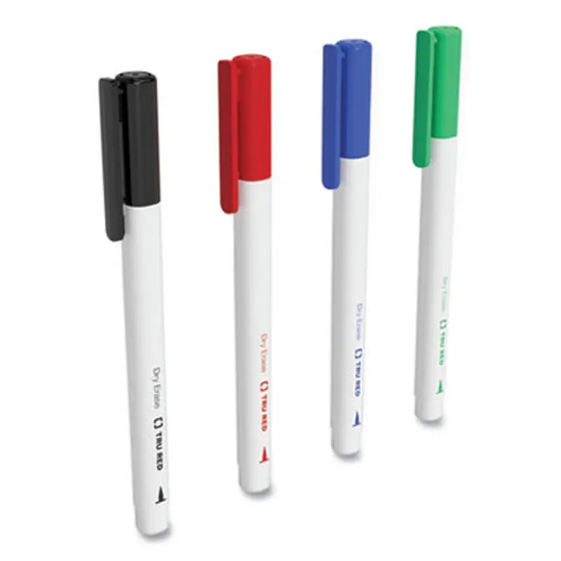 Dry Erase Marker, Pen-Style, Extra-Fine Bullet Tip, Assorted Colors, 4/Pack - Board Markers | TRU RED