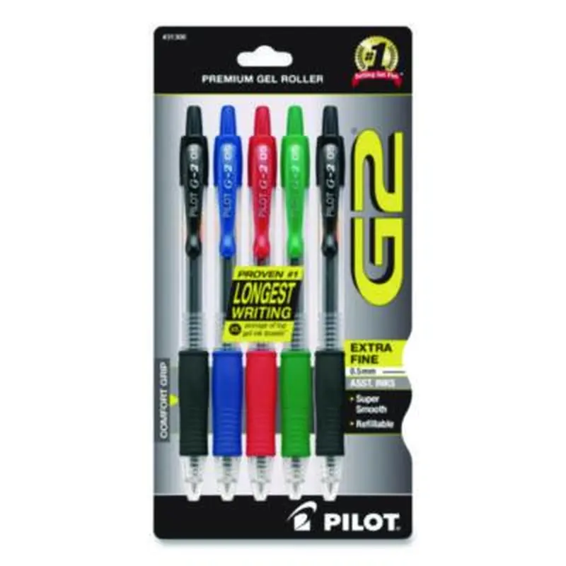 G2 Premium Gel Pen, Retractable, Extra-Fine 0.5 mm, Assorted Ink and Barrel Colors, 5/Pack - Pens | Pilot