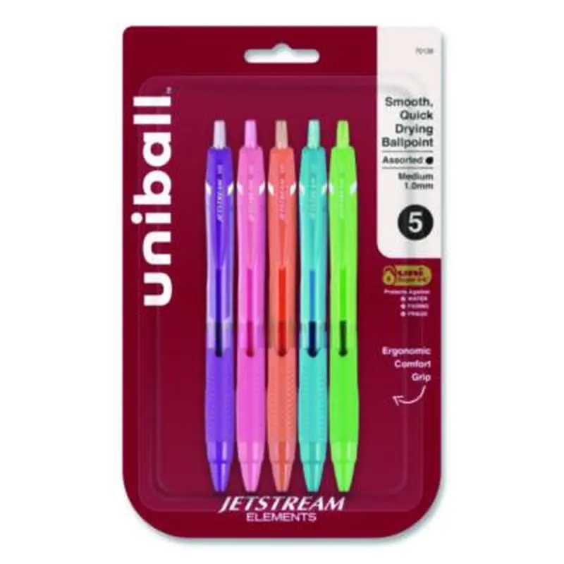 Jetstream Elements Hybrid Gel Pen, Retractable, Medium 1 mm, Assorted Ink and Barrel Colors, 5/Pack - Pens | uniball
