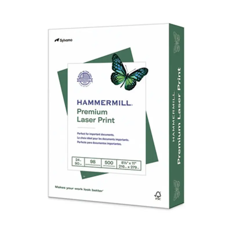 Premium Laser Print Paper, 98 Bright, 24 lb Bond Weight, 8.5 x 11, White, 500/Ream - Copy Paper | Hammermill
