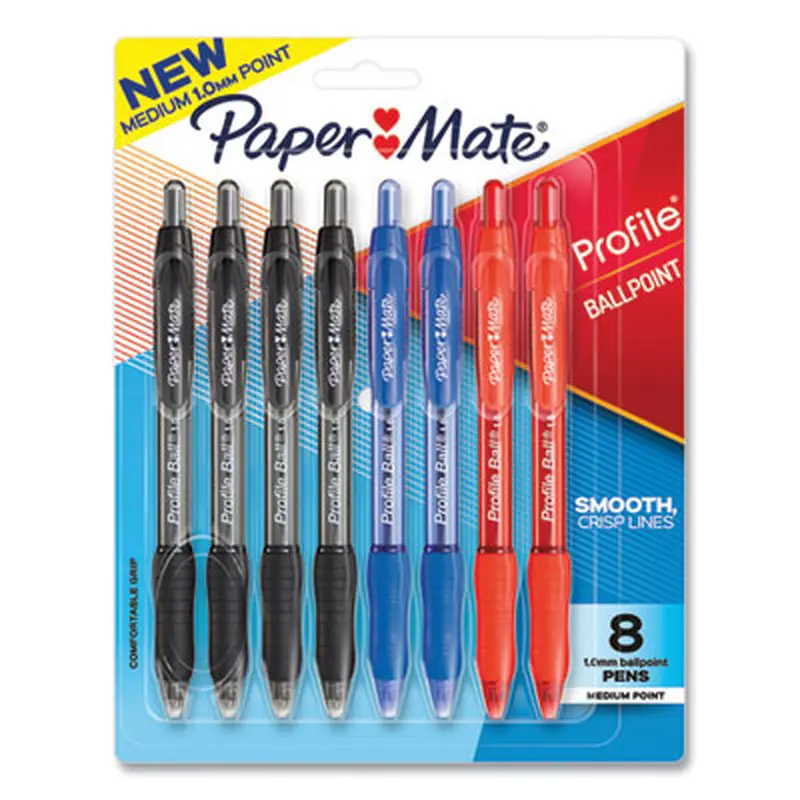 Profile Ballpoint Pen, Retractable, Medium 1 mm, Assorted Ink and Barrel Colors, 8/Pack - Pens | Paper Mate