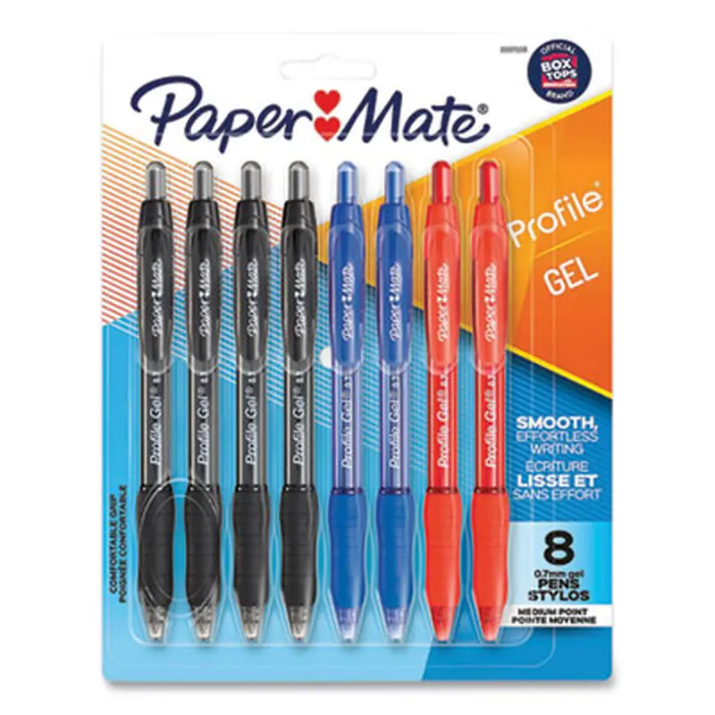 Profile Gel Pen, Retractable, Medium 0.7 mm, Assorted Ink and Barrel Colors, 8/Pack - Pens | Paper Mate