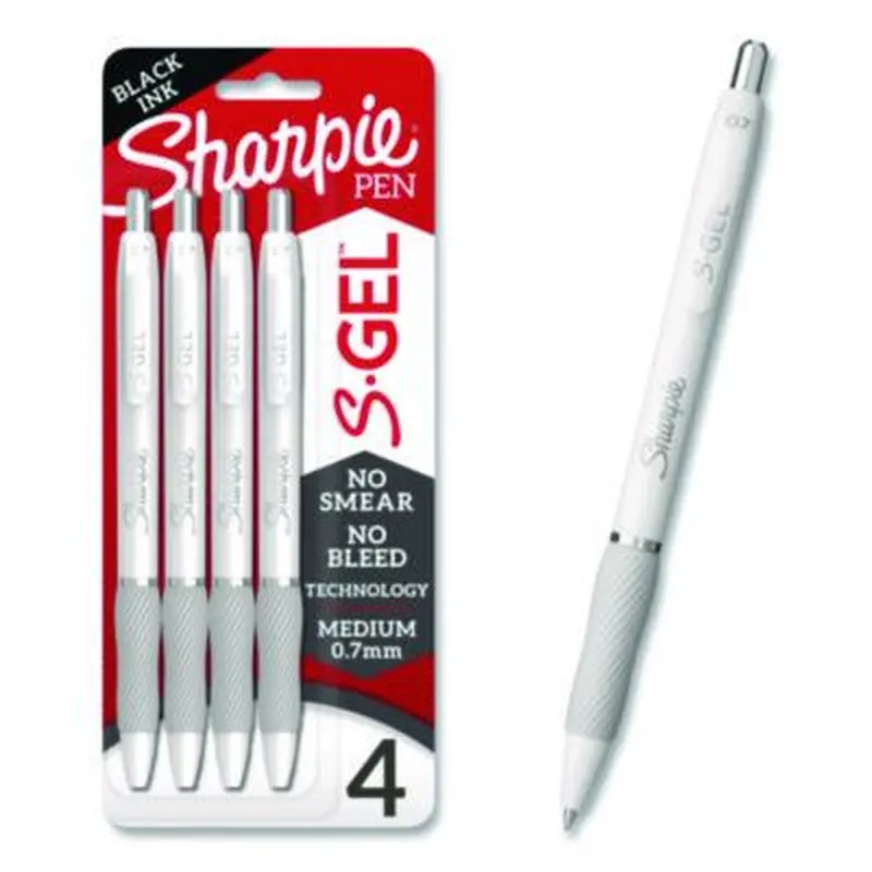 S-Gel Fashion Barrel Gel Pen, Retractable, Medium 0.7 mm, Black Ink, Pearl White Barrel, 4/Pack - Pens | Sharpie S-Gel