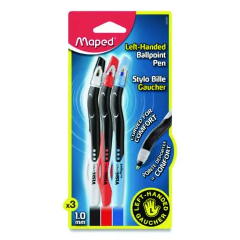 Visio Left-Handed Ballpoint Pen, Stick, Medium 1 mm, Assorted Ink and Barrel Colors, 3/Pack - Pens | Maped Helix
