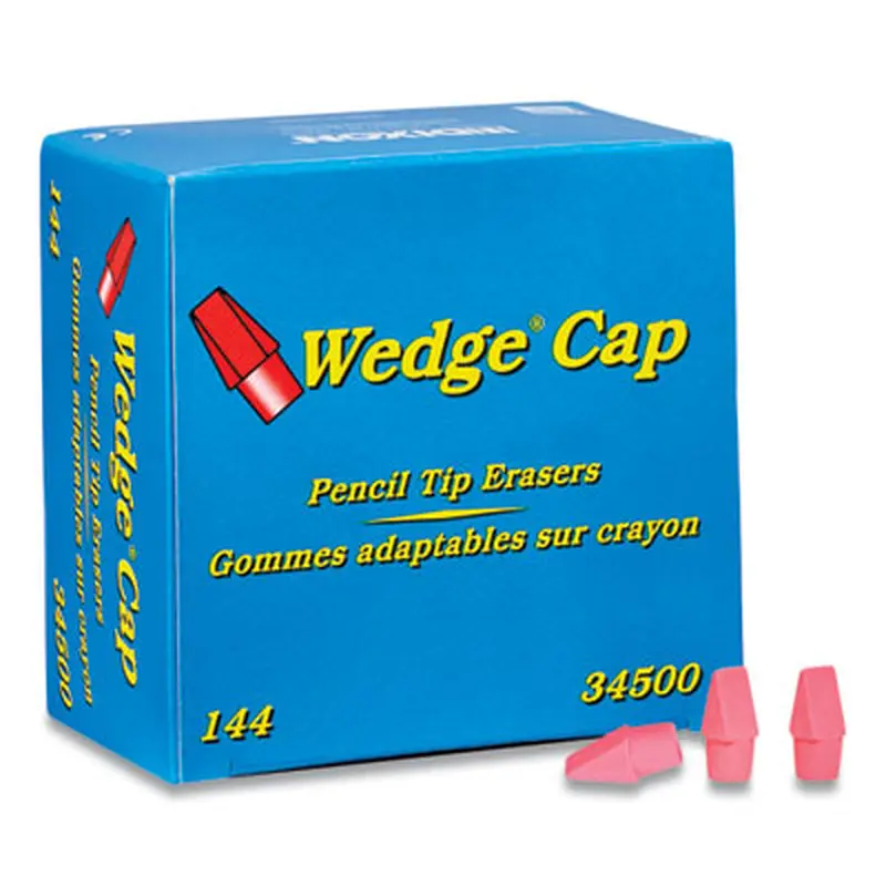 Wedge Cap Erasers, For Pencil Marks, Pink, 144/Box - Pencil & Ink Erasers | Dixon