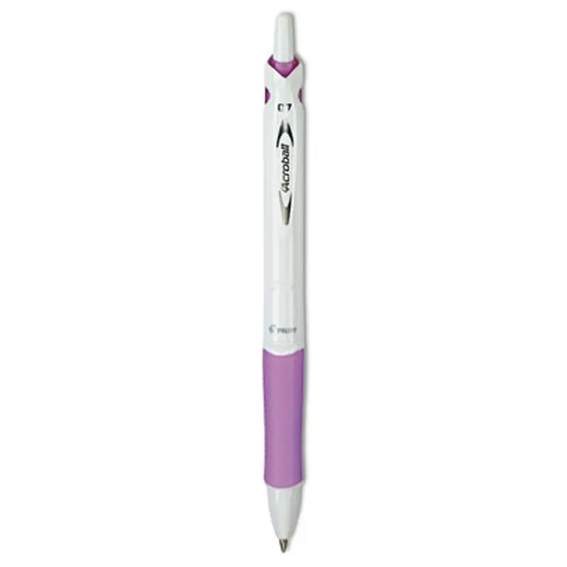 Acroball PureWhite Advanced Ink Hybrid Gel Pen, Retractable, Fine 0.7 mm, Black Ink, White/Purple Barrel - Pens | Pilot