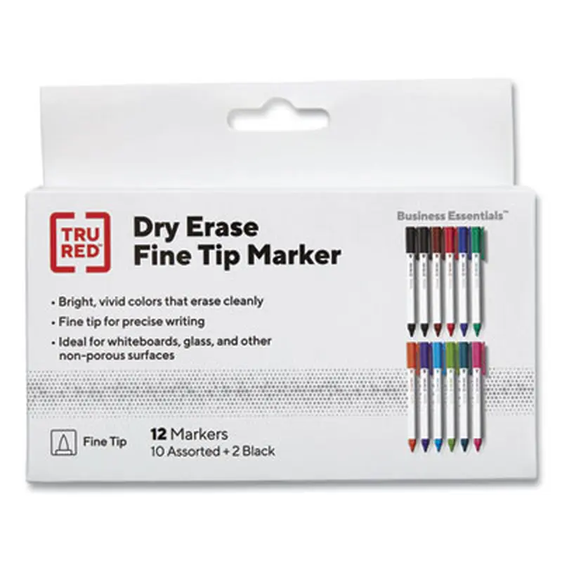 Dry Erase Marker, Pen-Style, Fine Bullet Tip, Assorted Colors, 12/Pack - Board Markers | TRU RED