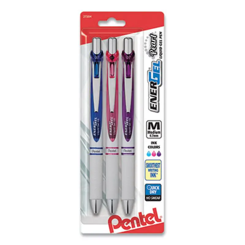 EnerGel Pearl Gel Pen, Retractable, Medium 0.7 mm, Assorted Ink and Barrel Colors, 3/Pack - Pens | Pentel