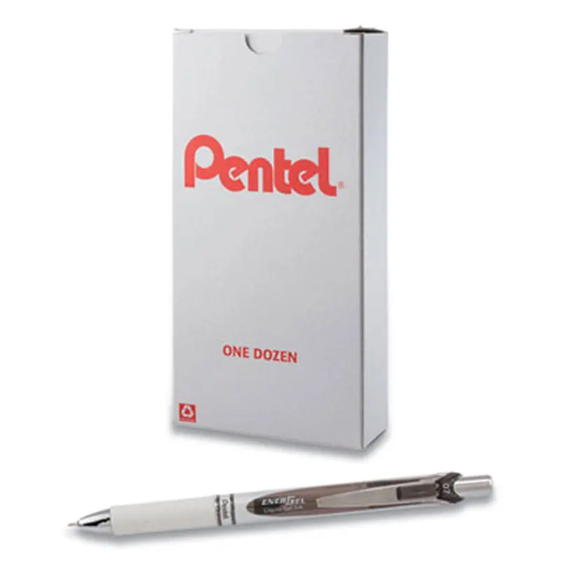 EnerGel Pearl Gel Pen, Retractable, Medium 0.7 mm, Black Ink, White/Black Barrel, Dozen - Pens | Pentel