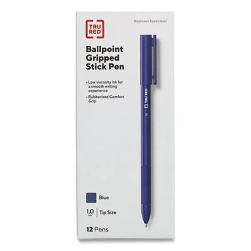 Gripped Ballpoint Pen, Stick, Medium 1 mm, Blue Ink, Blue Barrel, Dozen - Pens | TRU RED