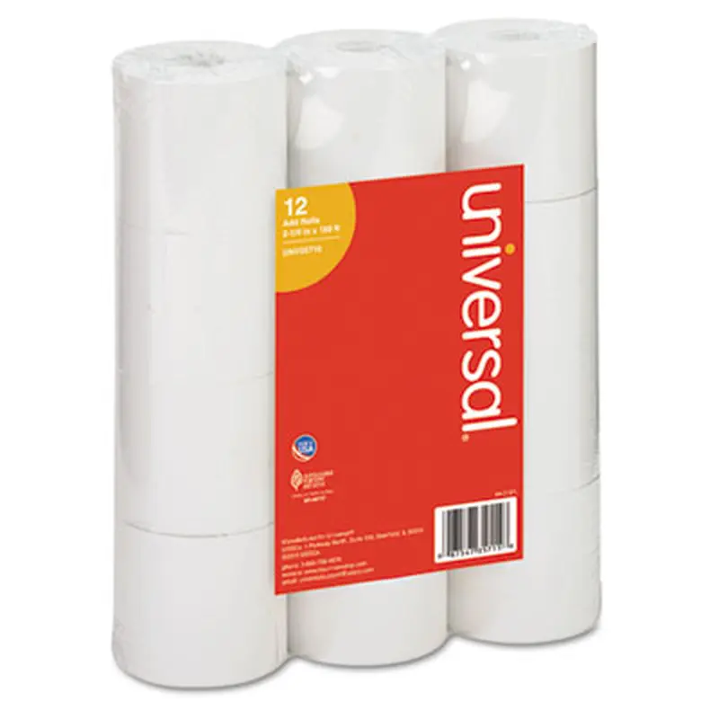 Impact and Inkjet Print Bond Paper Rolls, 0.5" Core, 2.25" x 150 ft, White, 12/Pack - Roll Paper | Universal