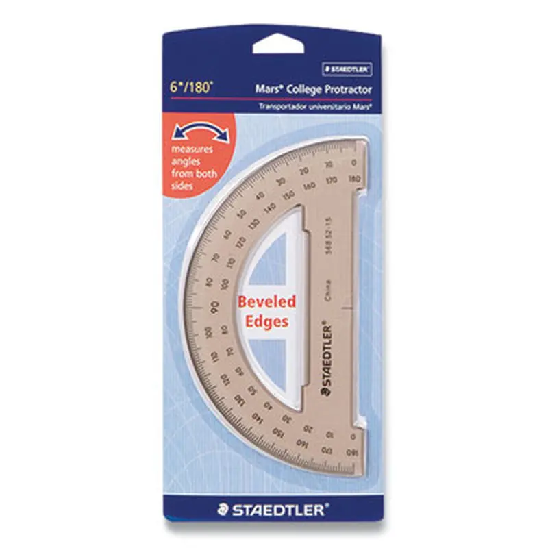 Mars College Protractor, Plastic, 6" Ruler Edge/180 Degree, Transparent Tinted - Protractors | Staedtler