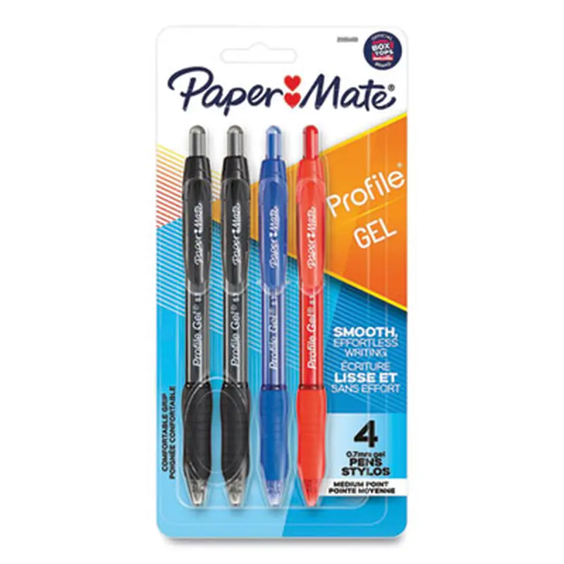 Profile Gel Pen, Retractable, Medium 0.7 mm, Assorted Ink and Barrel Colors, 4/Pack - Pens | Paper Mate