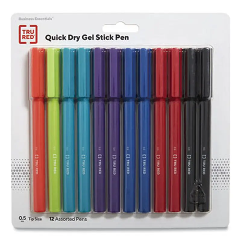 Quick Dry Gel Pen, Retractable, Fine 0.5 mm, Assorted Ink and Barrel Colors, 12/Pack - Pens | TRU RED