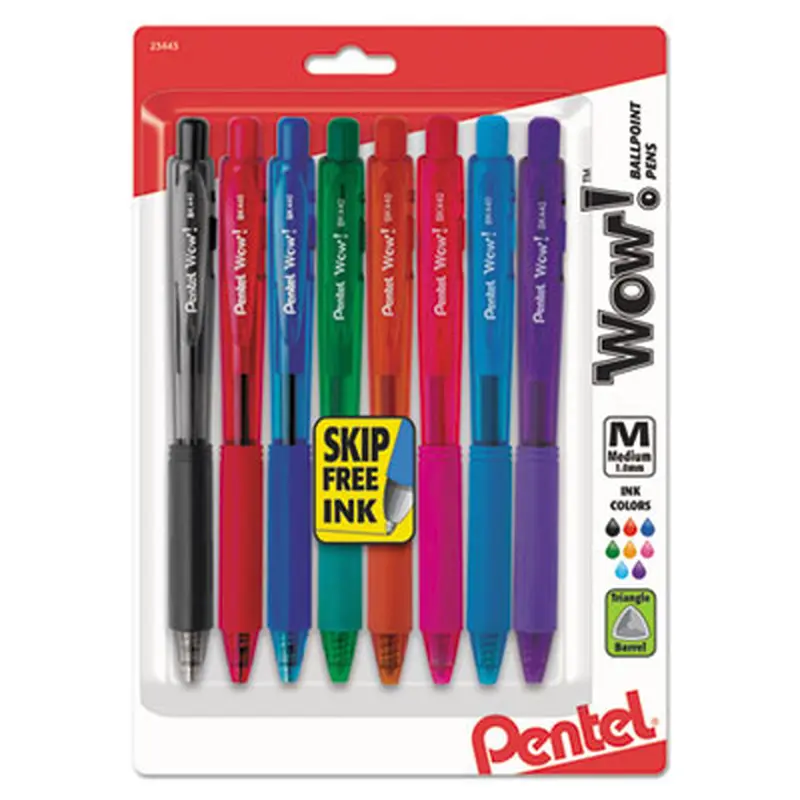 WOW! Ballpoint Pen, Retractable, Medium 1 mm, Assorted Ink and Barrel Colors, 8/Pack - Pens | Pentel