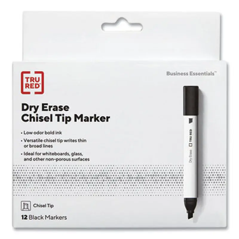 Dry Erase Marker, Tank-Style, Medium Chisel Tip, Black, Dozen - Board Markers | TRU RED