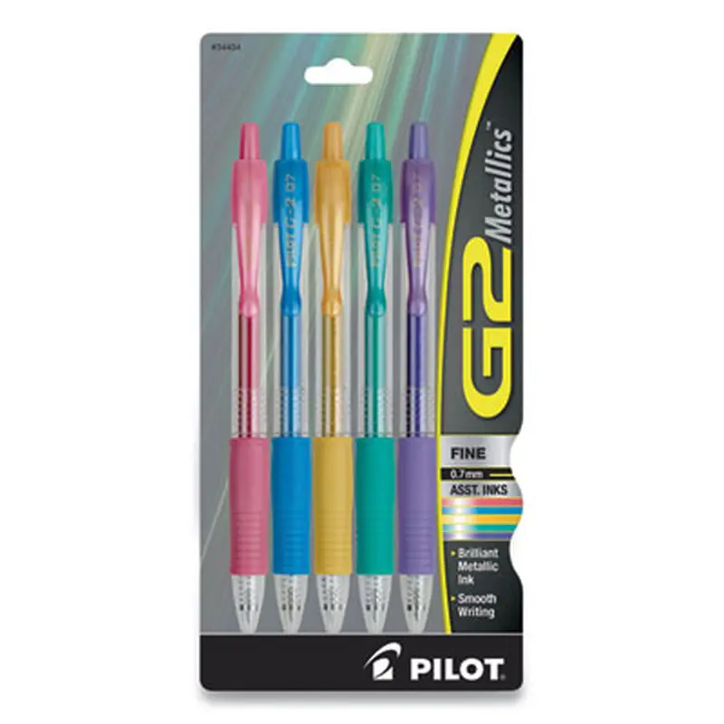 G2 Metallics Gel Pen, Retractable, Fine 0.7 mm, Assorted Metallic Ink and Barrel Colors, 5/Pack - Pens | Pilot