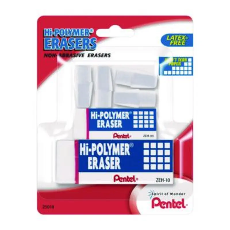 Hi-Polymer Eraser Assortment, (4) Pencil Caps/(1) Large Block/(1) Small Block, White, 6/Pack - Pencil & Ink Erasers | Pentel