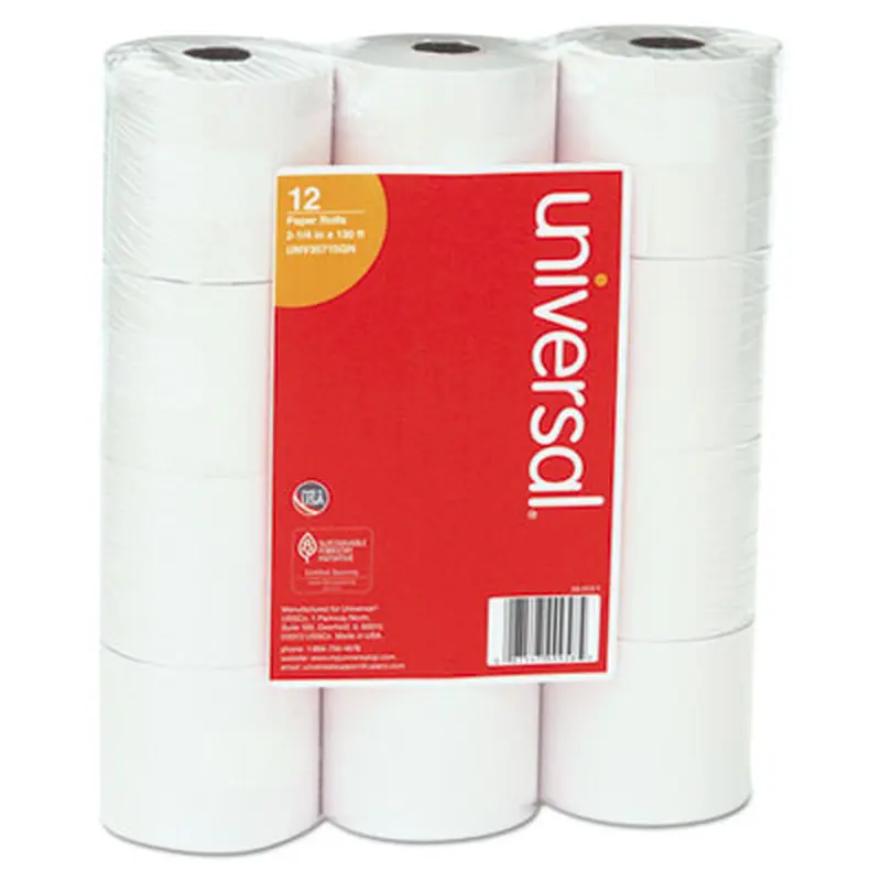 Impact and Inkjet Print Bond Paper Rolls, 0.5" Core, 2.25" x 130 ft, White, 12/Pack - Roll Paper | Universal