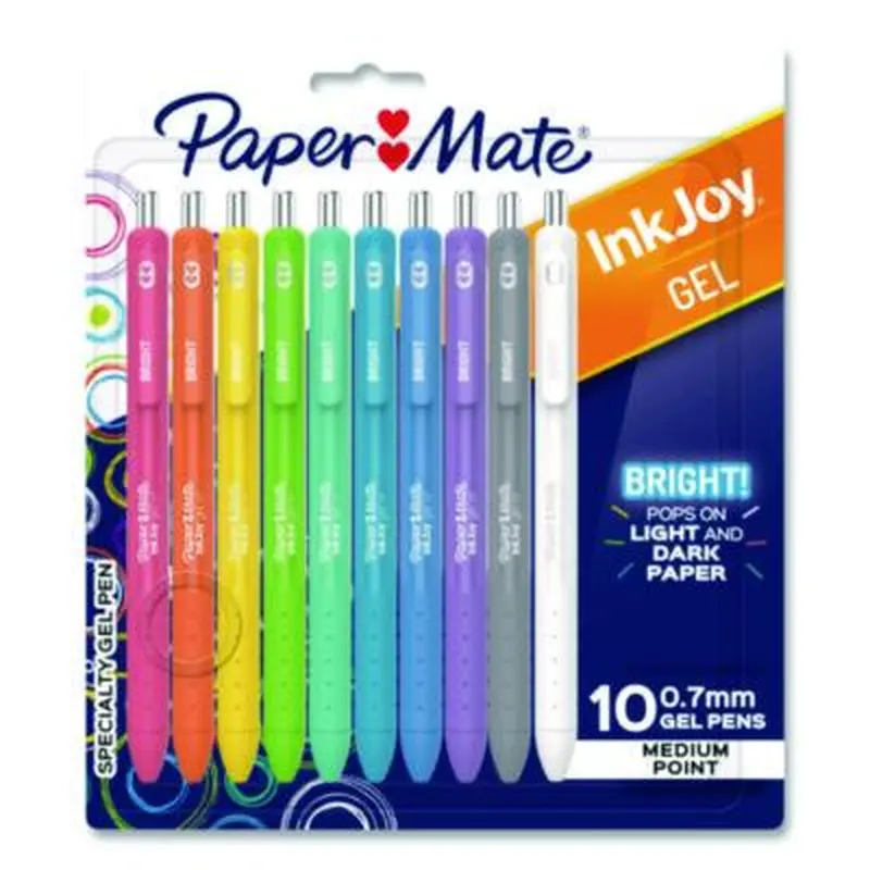 InkJoy Gel Bright Gel Pen, Retractable, Medium 0.7 mm, Assorted Ink, Assorted Barrel, 10/Pack - Pens | Paper Mate