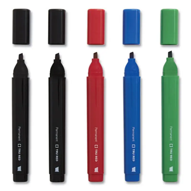 Permanent Marker, Tank-Style, Medium Chisel Tip, Assorted Colors, 5/Pack - Markers | TRU RED