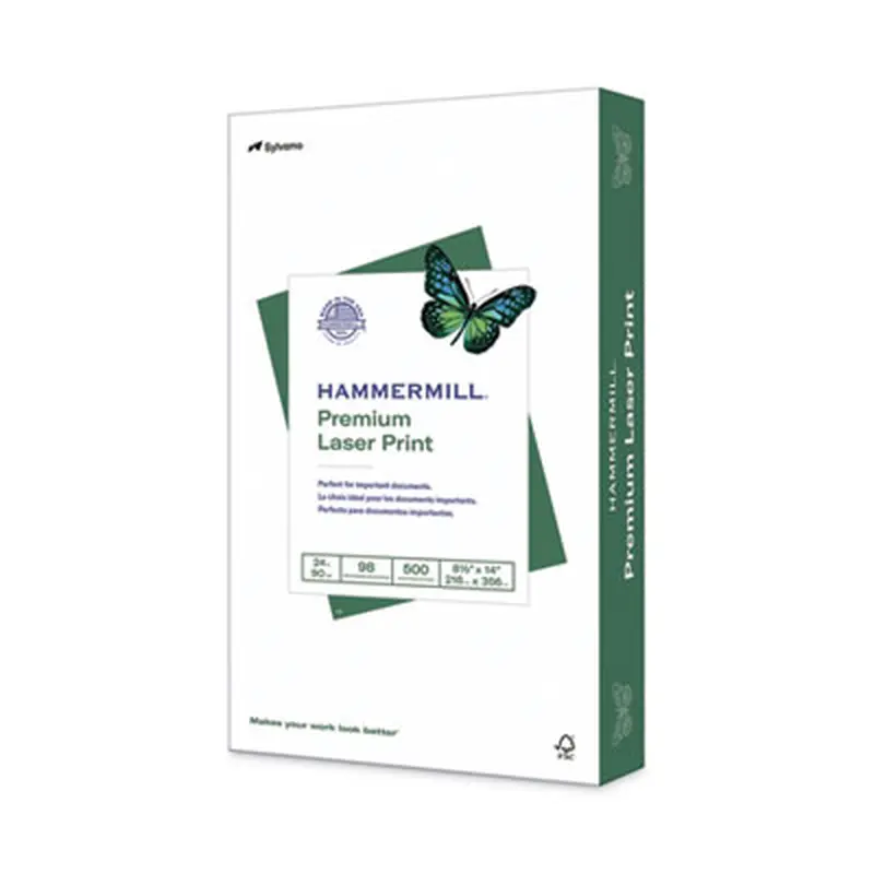 Premium Laser Print Paper, 98 Bright, 24 lb Bond Weight, 8.5 x 14, White, 500/Ream - Copy Paper | Hammermill