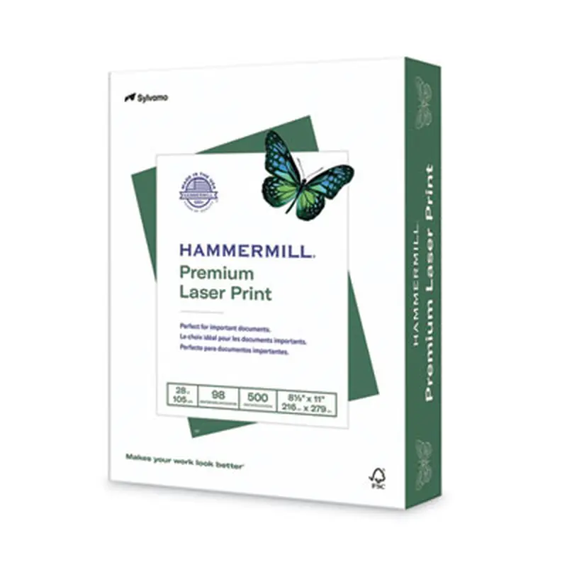 Premium Laser Print Paper, 98 Bright, 28 lb Bond Weight, 8.5 x 11, White, 500/Ream - Copy Paper | Hammermill