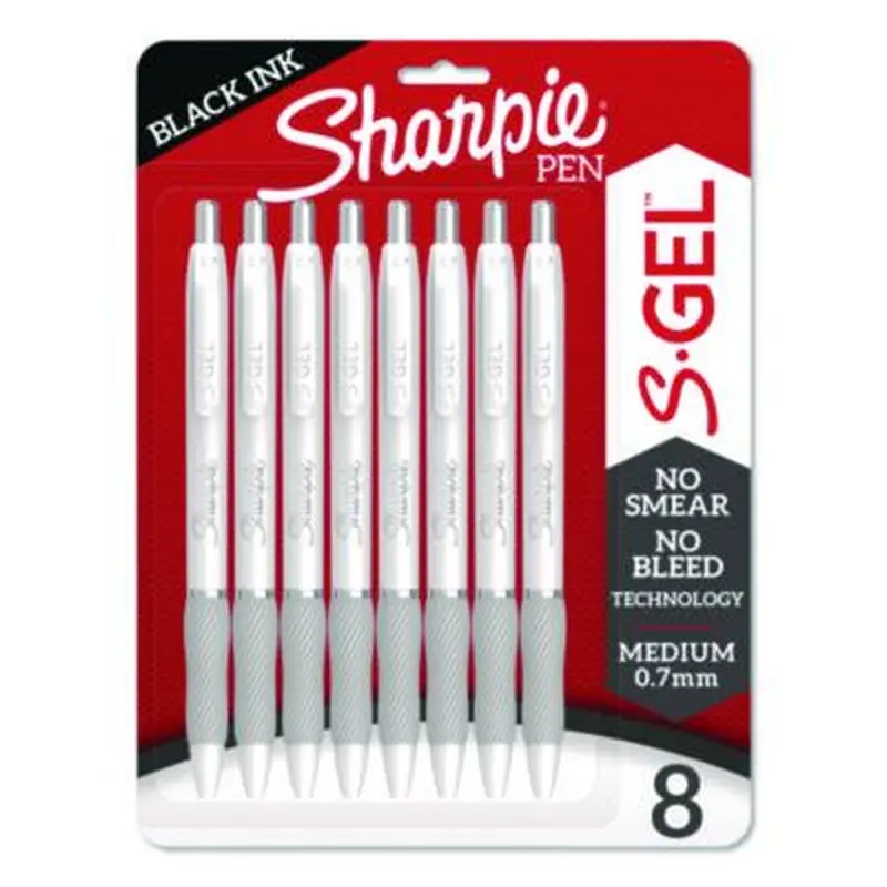 S-Gel Fashion Barrel Gel Pen, Retractable, Medium 0.7 mm, Black Ink, Pearl White Barrel, 8/Pack - Pens | Sharpie S-Gel