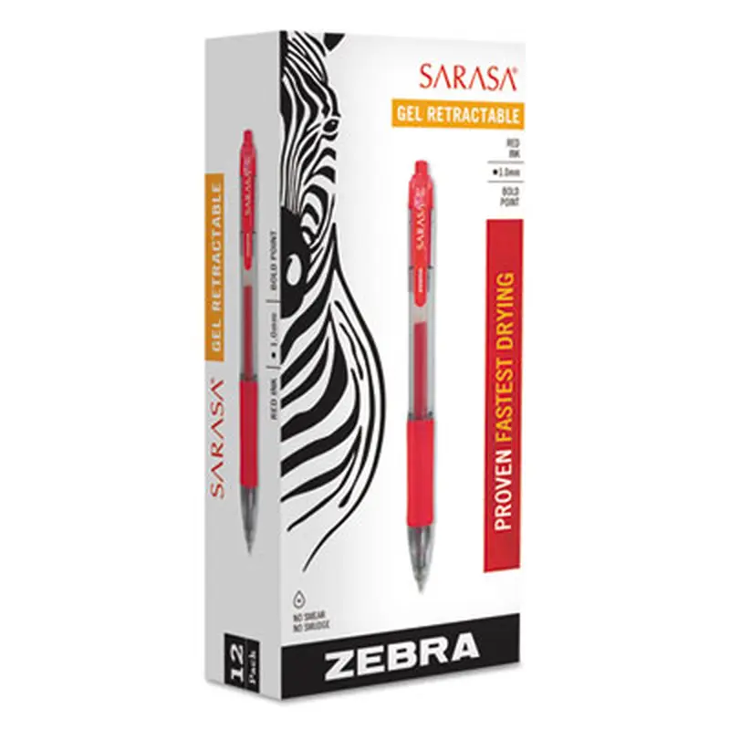 Sarasa Dry Gel X20 Gel Pen, Retractable, Bold 1 mm, Red Ink, Clear/Red Barrel, Dozen - Pens | Zebra