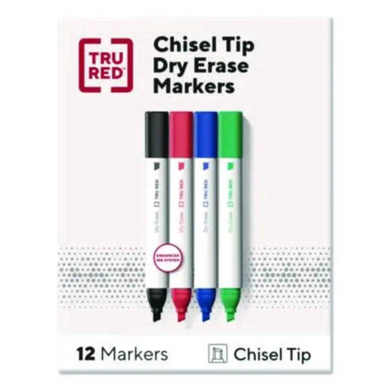 Tank Dry Erase Markers, Broad Chisel Tip, Assorted Colors, 12/Pack - Board Markers | TRU RED