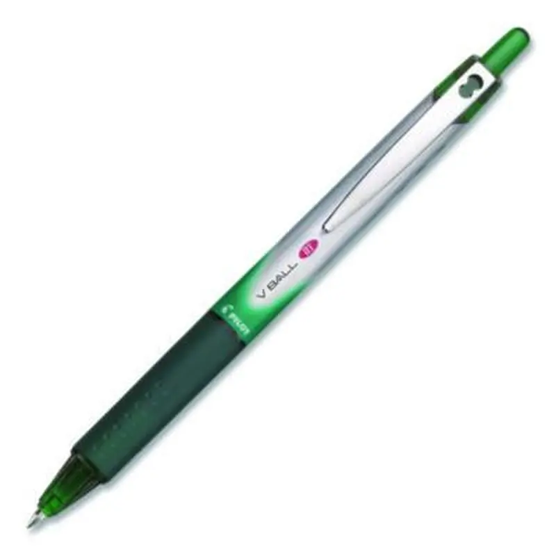 VBall RT Liquid Ink Rollerball Pen, Retractable, Fine 0.7 mm, Green Ink, Green/White Barrel - Pens | Pilot