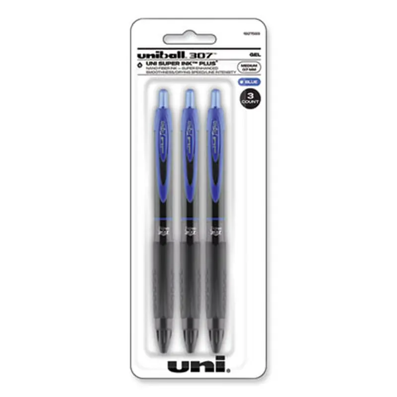 307 Gel Pen, Retractable, Medium 0.7 mm, Blue Ink, Blue Barrel, 3/Pack - Pens | uniball