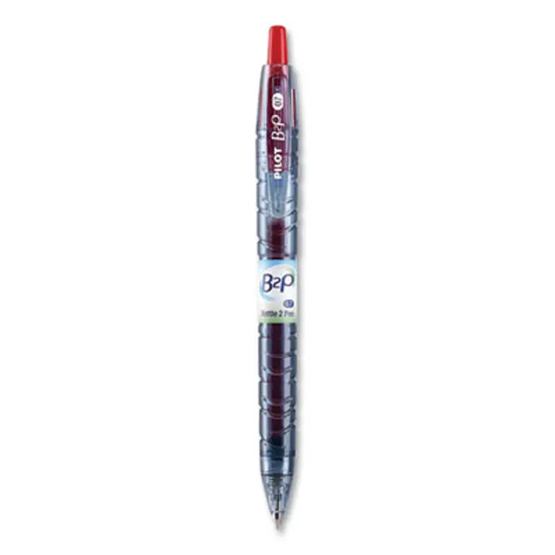 B2P Bottle-2-Pen Recycled Ballpoint Pen, Retractable, Fine 0.7 mm, Red Ink, Translucent Blue Barrel, Dozen - Pens | Pilot