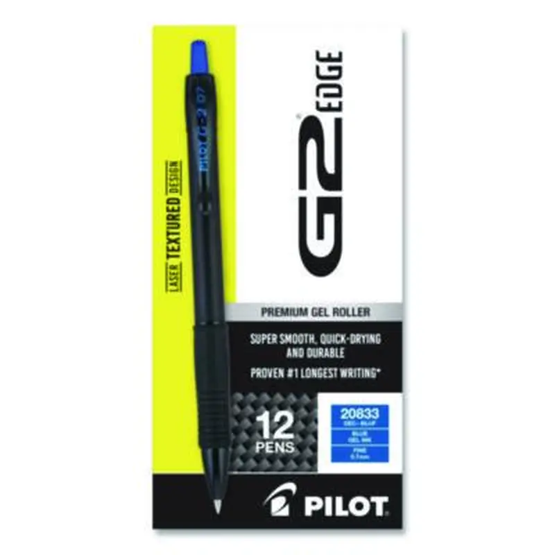 G2 Edge Premium Gel Roller Pen, Retractable, Fine 0.7 mm, Blue Ink, Black/Blue Barrel, Dozen - Pens | Pilot