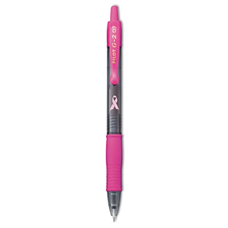 G2 Premium Breast Cancer Awareness Gel Pen, Retractable, Fine 0.7 mm, Black Ink, Smoke/Pink Barrel, 2/Pack - Pens | Pilot