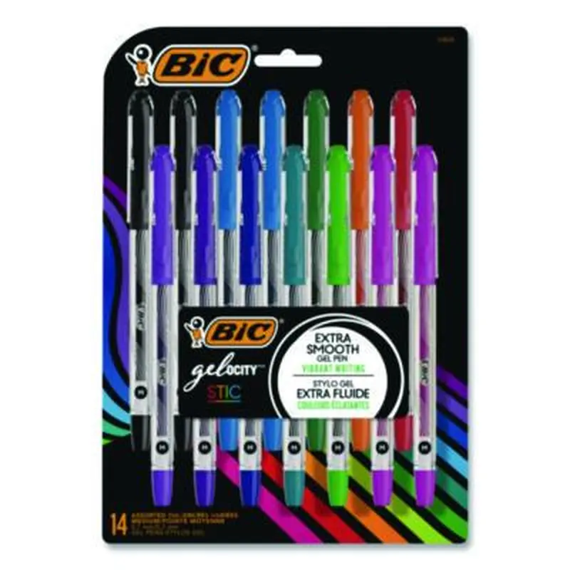 Gel-ocity STIC Gel Pen, Stick, Medium 0.7 mm, Randomly Selected Ink and Barrel Color Assortment, 14/Pack - Pens | BIC