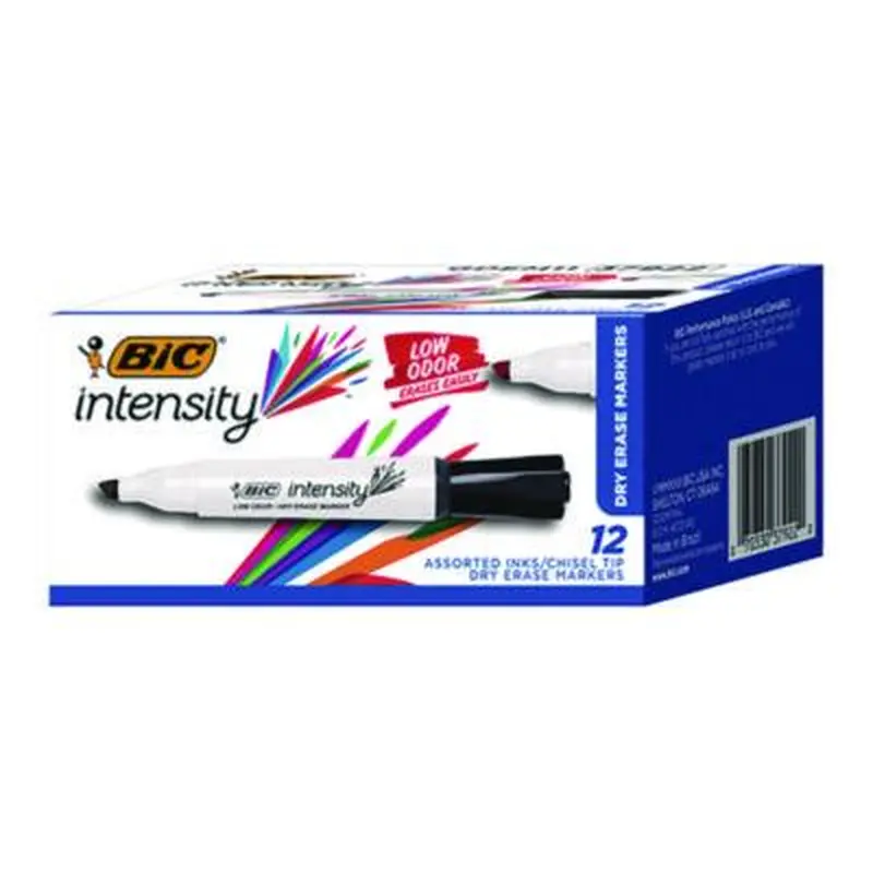 Intensity Low Odor Chisel Tip Dry Erase Marker, Broad Chisel Tip, Assorted Colors, Dozen - Board Markers | BIC