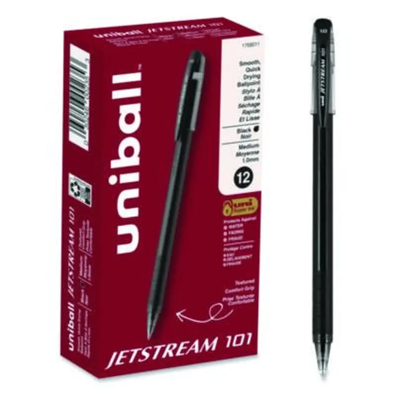 Jetstream 101 Hybrid Gel Pen, Stick, Bold 1 mm, Black Ink, Black Barrel, Dozen - Pens | uniball