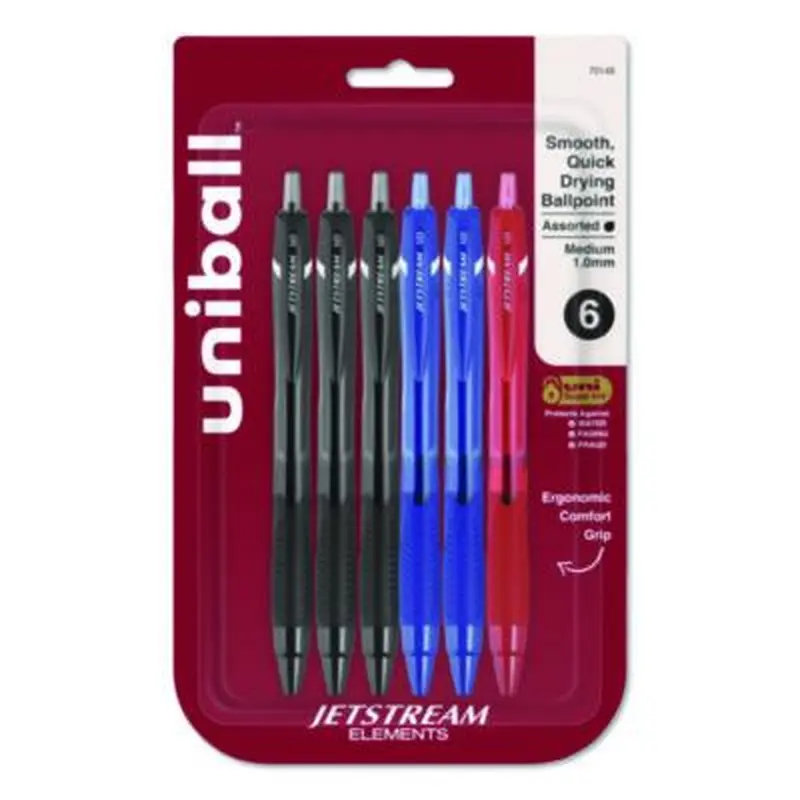Jetstream Elements Hybrid Gel Pen, Retractable, Medium 1 mm, Assorted Ink and Barrel Colors, 6/Pack - Pens | uniball