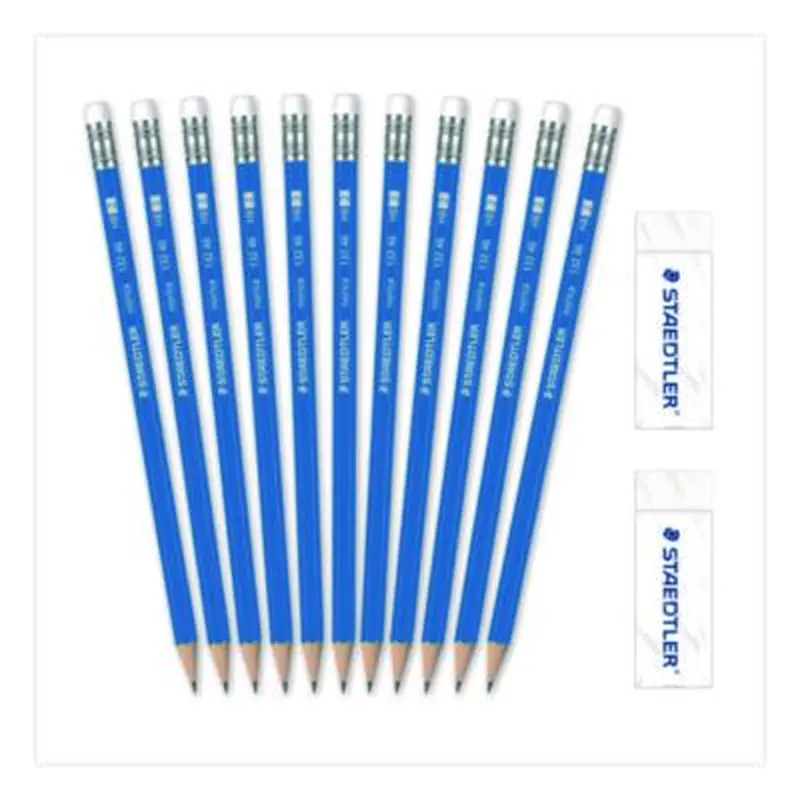Pre-Sharpened Wooden Pencils with (40) Block Erasers, HB #2 Black Lead, Blue Barrel, 500/Pack - Pencils | Staedtler