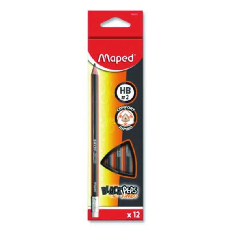 Black'Peps Jumbo Triangular Pencils, HB (#2), Black Lead, Orange/Black Barrel, Dozen - Pencils | Maped Helix